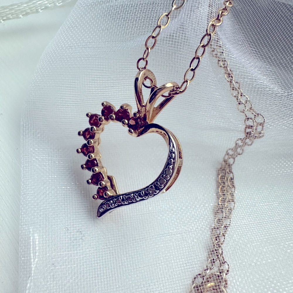 Heart Diamond Accent & Garnet Pendant .925 PAJ Stamped